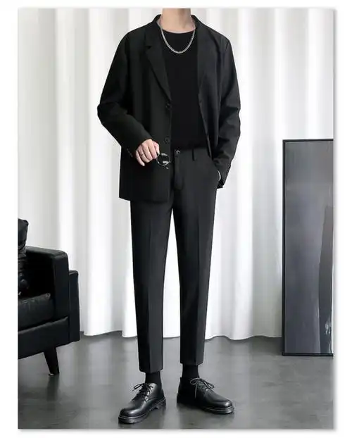 休闲西服雅痞帅气西裤两件套黑西装常规两件套黑西装常规黑西裤27s