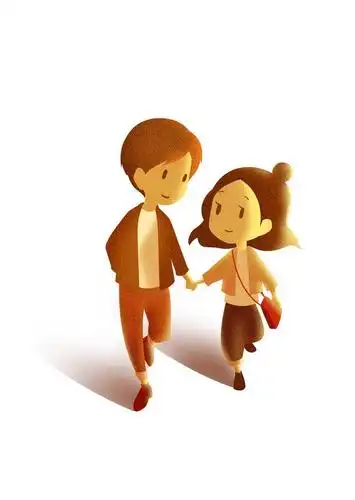 肌理插画风格手牵手的卡通情侣情人节图片免抠素材