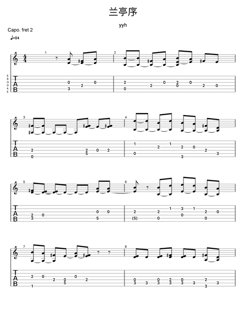 兰亭序(简单的指弹改编)吉他谱1