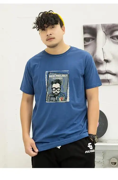 宽松青年潮流直筒短袖t恤夏胖子薄款 灰色眼镜男喝咖啡 m(100-130斤)