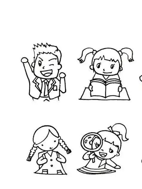 校园卡通形象大使简笔画学生结伴上学简笔画