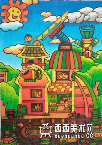 优秀中学生获奖科幻画生态环保屋欣赏