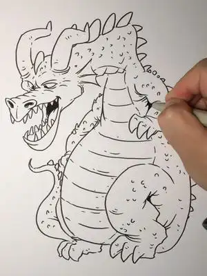 徒手手绘恶龙线稿