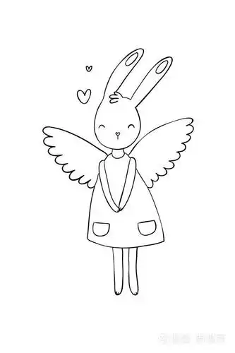 漂亮的卡通兔子女孩穿一件衣服带翅膀的兔子