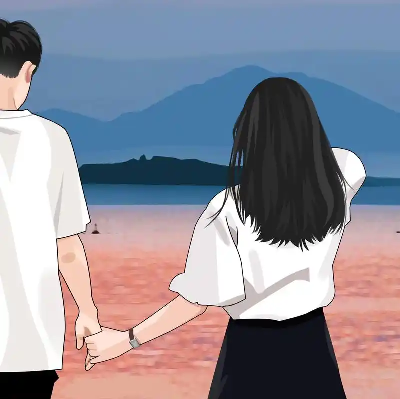 情侣牵手看海插画头像