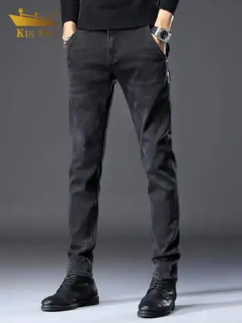 牛仔裤男2022秋季款潮流百搭修身直筒棉弹舒适小脚裤子男j224203黑色