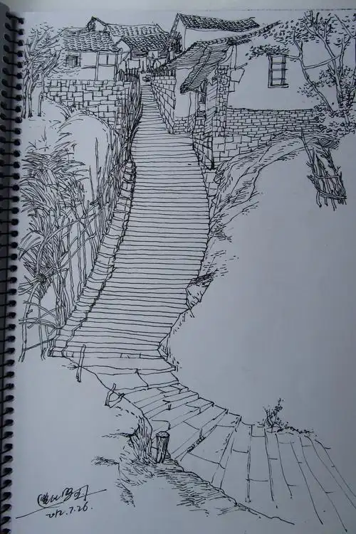 钢笔画建筑风景手绘线稿