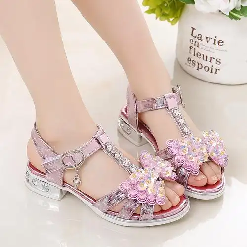 女童凉鞋新款韩版夏季水钻时尚公主鞋中大童小女孩儿童鞋软底