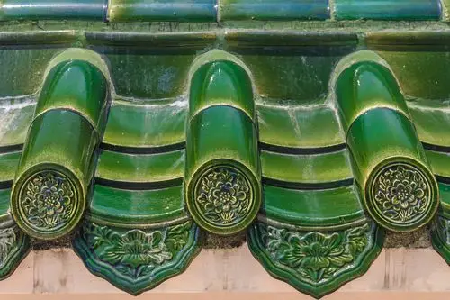 老,屋顶,中国寺庙,漂亮,绿色,琉璃瓦,图案,钳,庙宇,乔治敦,槟城