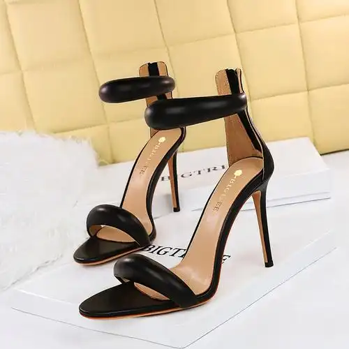 欧美风夏季时尚性感夜店高跟鞋女鞋细跟超高跟浅口尖头一字带凉鞋