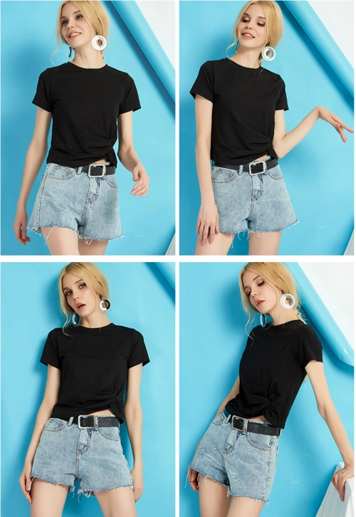 白色t恤女短袖短款下摆交叉打结纯棉半袖高腰不规则设计感小款