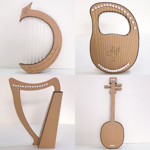 自制废物竖琴箜篌莱雅乐器材料纸板变废为宝diy