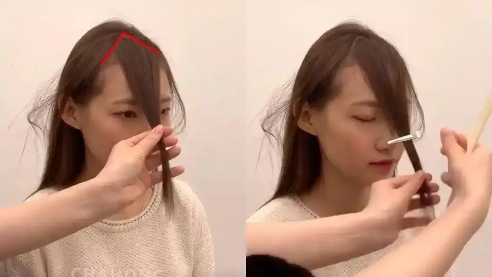 剪刘海step2:取适量侧脸碎发