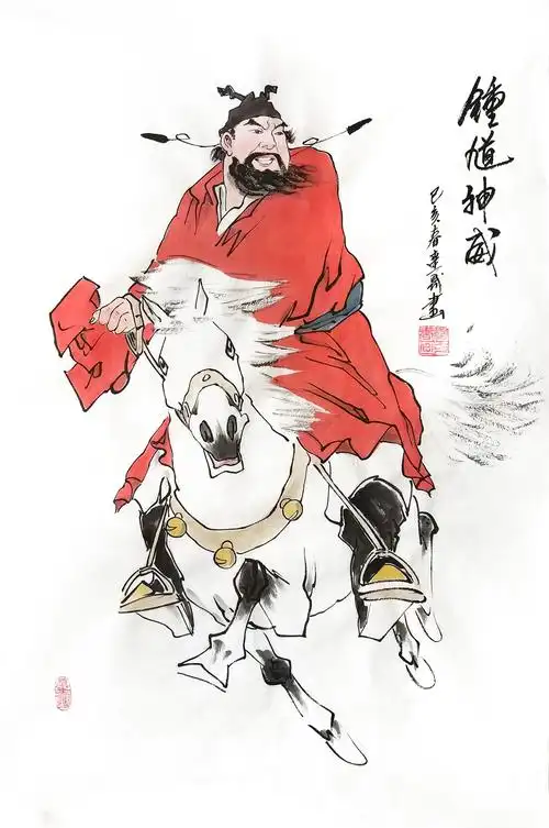 钟馗手绘真迹国画竖幅人物画客厅镇风水骑马神威国画