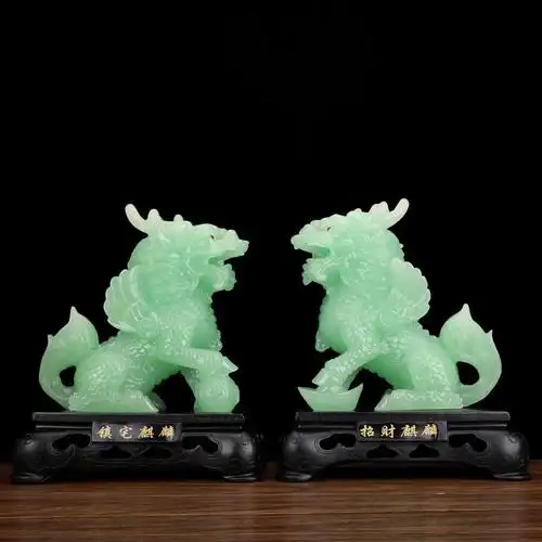 批发树脂招财玉麒麟摆件一对中式送乔迁开业礼品办公室客厅装饰品