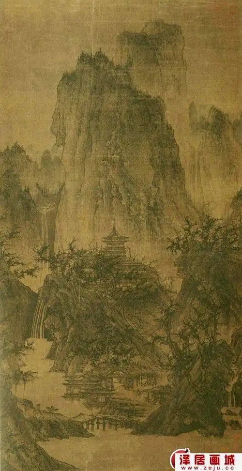 李成晴峦萧寺图宋代工笔水墨山水画赏析
