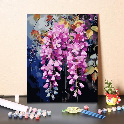 数字油画diy填充手工蓝花楹花卉填充色减压画画风景装饰画油彩画