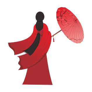 古风美女背影红衣少女油纸伞