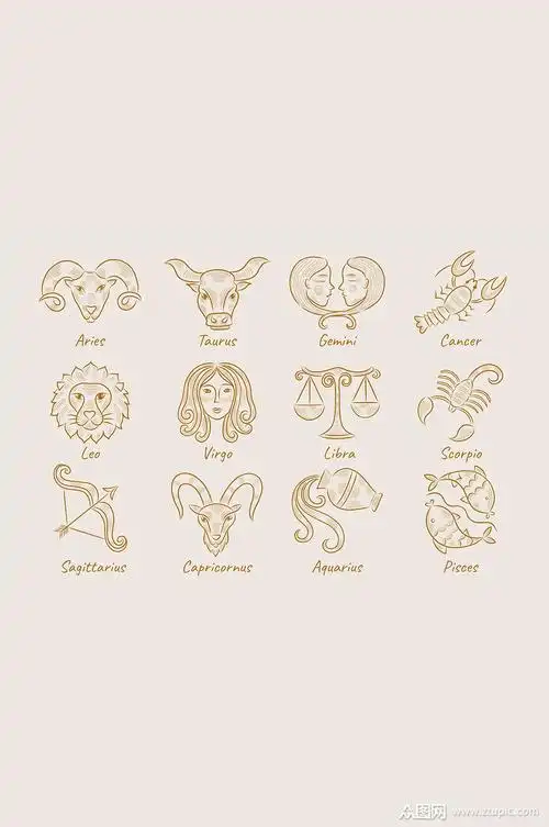 金色线描十二星座图标元素素材
