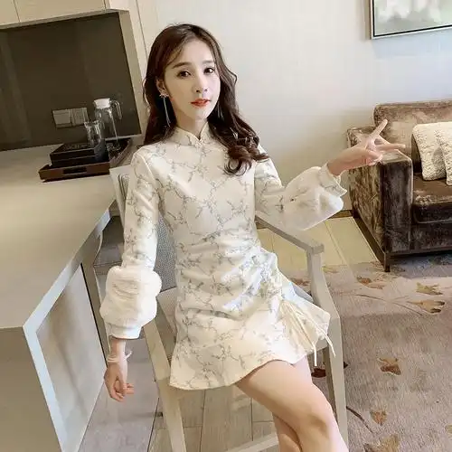 连衣裙春装2020款女新复古旗袍中国风女装改良版少女修身显瘦裙子