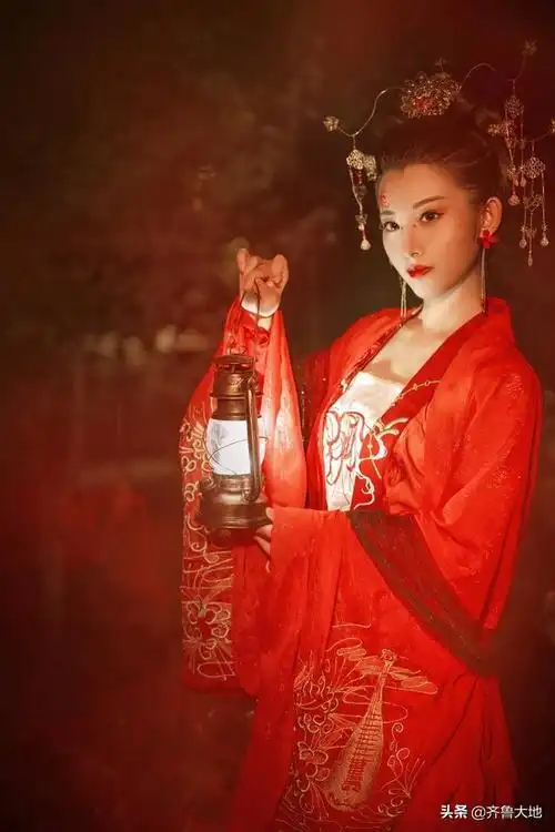 红衣古装美女,狐面神秘的意境