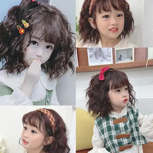 a66公主同款韩国宝宝女童假发空气齐刘海玉米烫卷发真头皮发片