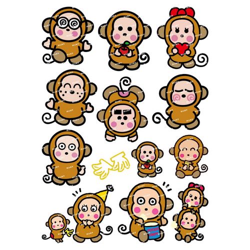 中号f0291-01猴子卡通电脑手机结它旅行拉杆箱贴纸
