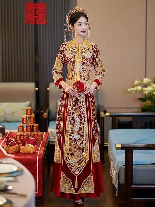 小个子中式婚纱礼服出阁服嫁衣龙凤褂新娘秀禾服结婚高端2023新款