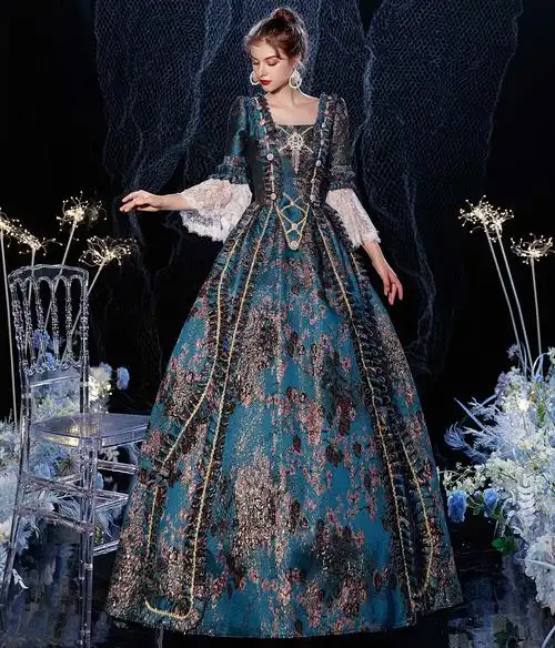 学生乐 欧洲中世纪服装欧洲贵族凡尔赛中世纪华丽梦幻油画少女风连衣