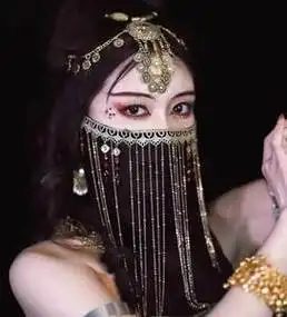 面纱遮脸直播流苏挂耳面帘汉服面纱异域民族风面罩额饰黑色异