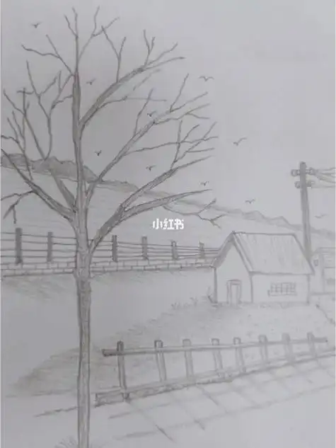 风景画临摹针管笔简笔画卡通动漫风景铅笔画个