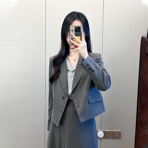 傲丹雅教资面试灰色西装套装女春装新款小个子穿搭职业西服正装