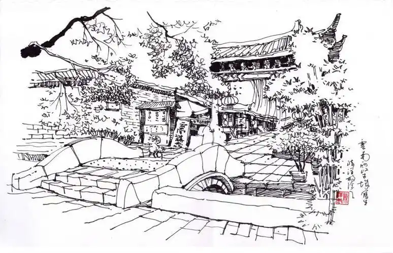 简笔画教程 古城楼这样画真简单丽江古镇简笔画