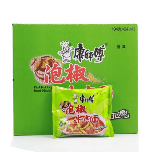 清真食品 康师傅泡椒牛肉面 袋装方便面泡面102克 整箱24袋包邮