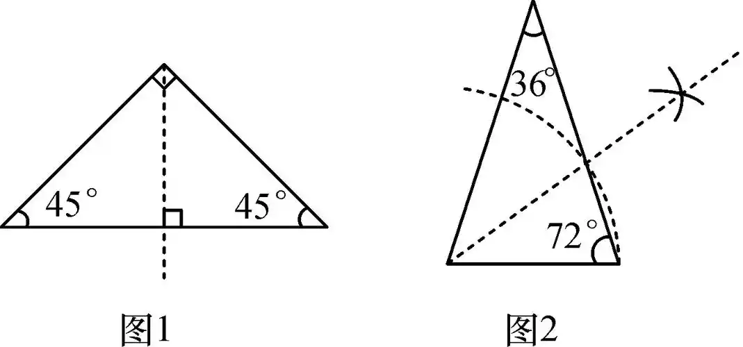 甲说:"顶角是底角2倍的等腰三角形可以分割成两个等腰三角形,如图1.