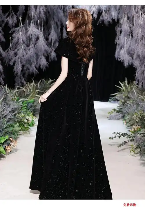 女高中学生钢琴艺考礼服黑色晚裙女质感高端大气宴会主持人气质长款