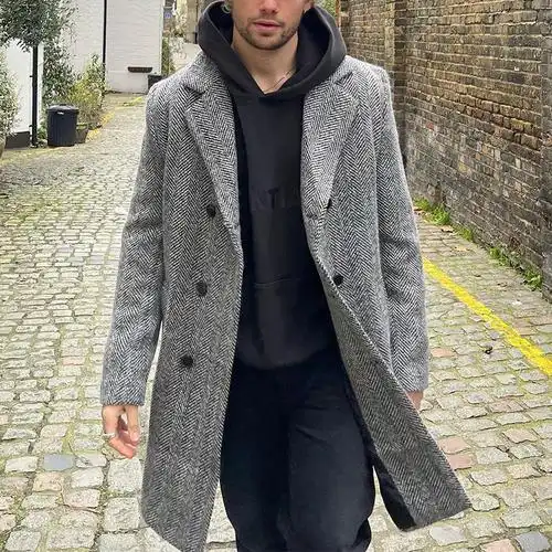 风衣秋冬毛呢大衣男士外套羊毛翻领中长款休闲保暖双面呢男士时尚男装