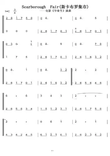 斯卡布罗集市 c调 初学者简易版 钢五双手简谱 钢琴谱