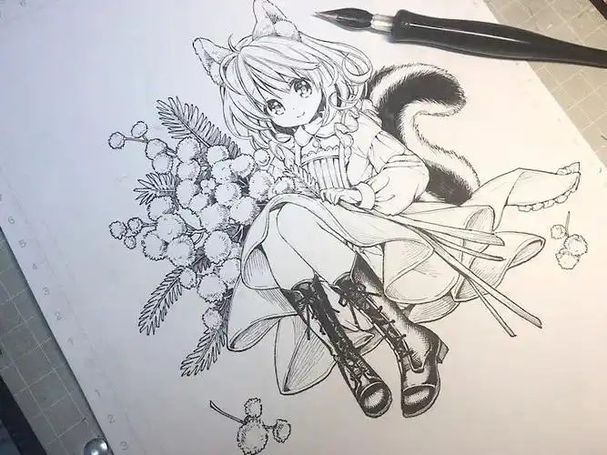 【铅笔线稿】二次元动漫女生线稿素材,初学者收!(彩铅马克笔上色)