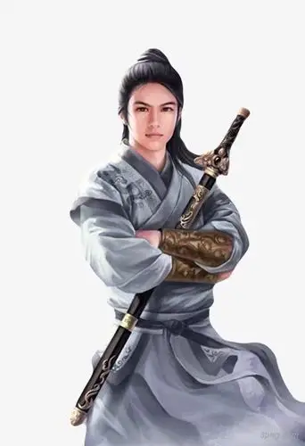 怀抱宝剑身着银色衣袍的古风美男