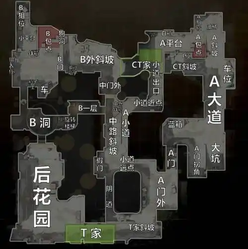 首先是de_dust2的报点图:从cs系列诞生以来,这张标志性地图在格局上就