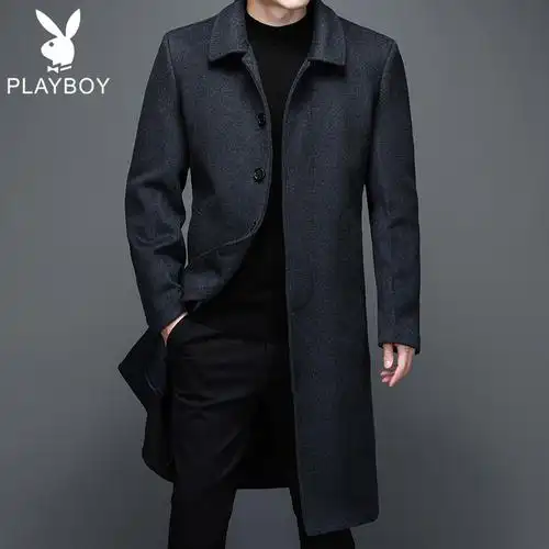 毛呢大衣男中长款中老年羊毛上衣秋冬季爸爸装加厚风衣呢子毛领外套