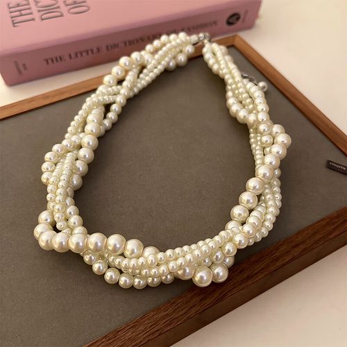 石宫匠小香风多层珍珠项链锁骨链复古轻奢小众颈链时尚配饰女款 白色
