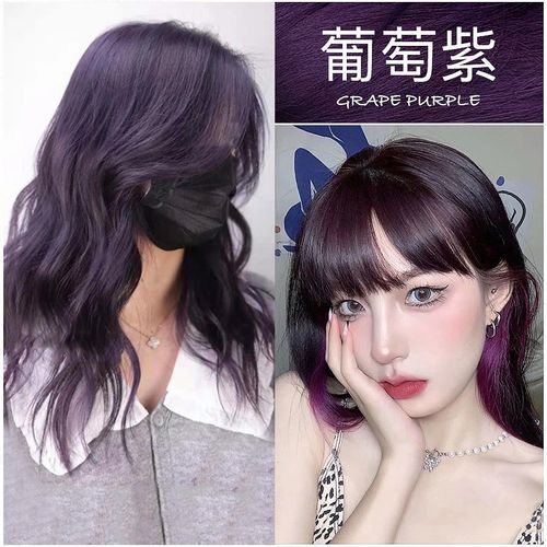 葡萄紫染发剂自己在家染头发流行色纯冷茶黑紫色泡泡植物染色发膏