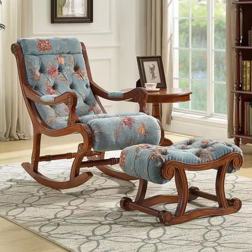 代唯优品美式真皮摇摇椅欧式摇椅实木懒人休闲躺椅家用成人阳台沙发