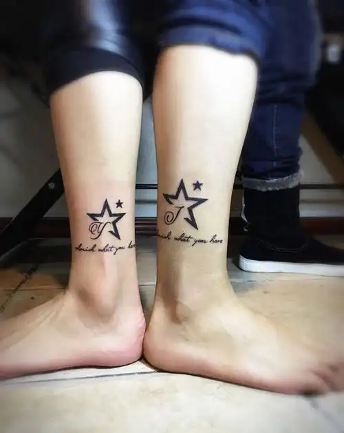情侣星纹身图片_成品腿部脚部图腾纹身图案