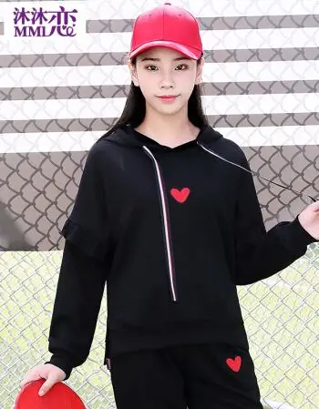 少女秋装2017韩版新款中学生卫衣女宽松连帽套头小清新打底衫女 黑色