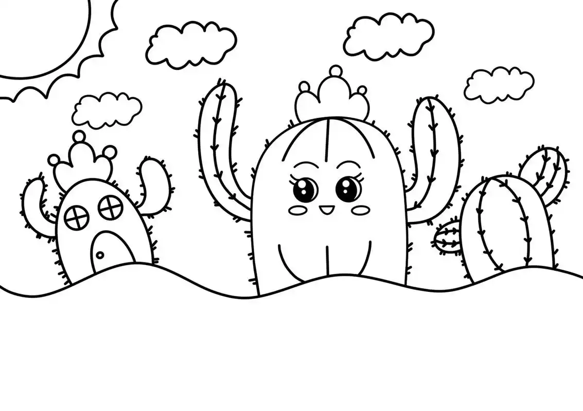 仙人掌91房子儿童画 创意画 简笔画 有线稿 #创意美术儿童画# #儿童