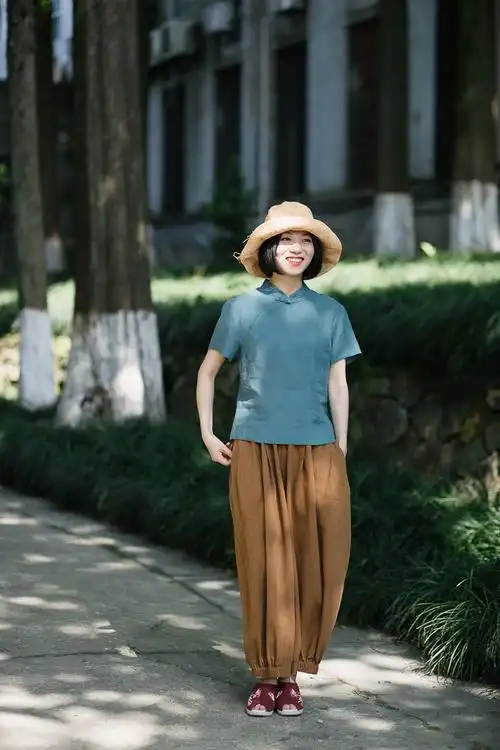 大拙春夏款女装苎麻斜襟盘扣衬衫夏季短袖上衣t恤 160812