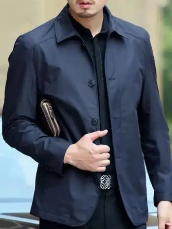 cardin)中年男士夹克薄款外套中老年人翻领爸爸装扣子休闲夏季外套